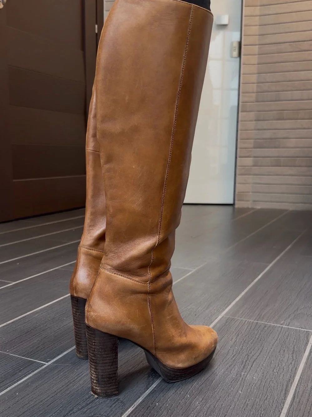 Women's Tall Leather Boots in Cognac Brown - Classic Knee-High Style